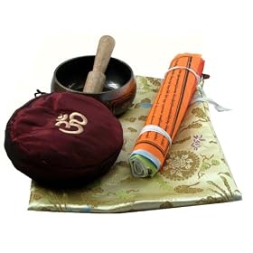 Tibetan Buddhist Singing Bowl Prayer Flags Gift Set