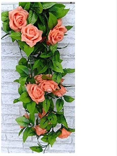 Artificial Rose Silk Flower Green Leaf Vine Garland Home Wall Party Decor Wedding Decal (deep pink)