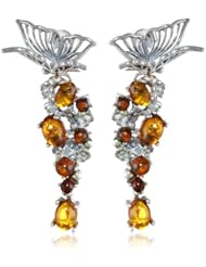 Sterling Silver Honey Amber Butterfly Earrings