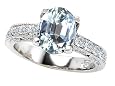 2.25 cttw 925 Sterling Silver 14K White Gold Plated Genuine Oval Aquamarine Ring - Gold Plated Silver