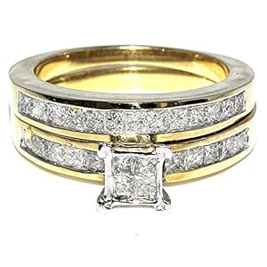 1ct w Princess cut Diamond Wedding Ring Set 2 piece 14K Yellow Gold