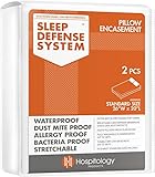 Hospitology Sleep Defense System Waterproof / Dust Mite Proof Pillow Encasement, Set of 2, 20-Inch by 26-Inch, Standard