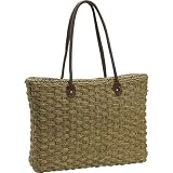 Straw Studios Seagrass Double Handle Plaid Tote