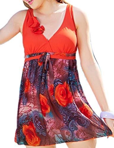 UBon Women's Halter Shaping Body Two-Piece Swimsuit Plus Size Swimwear(Orange2,XL)