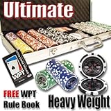 IMAGE OF 500 Ultimate Poker Chip Set with Free WPT Rule Book. 14 Gram Heavy Weighted Poker Chips.