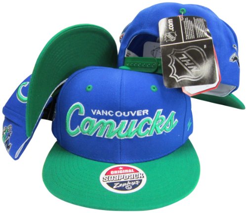 Vancouver Canucks Script Blue/Green Two Tone Plastic Snapback Adjustable Plastic Snap Back Hat / Cap