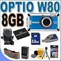 Pentax Optio W80 Waterproof 12.1MP Digital Camera w/ 5x Wide Angle TSR Optical Zoom (Azure Blue) BigVALUEInc 8GB Waterproof Accessory Saver Bundle