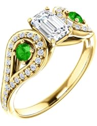 10K Yellow Gold Emerald Cut Diamond and Tsavorite Ring -- LIFETIME WARRANTY