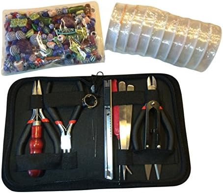 Craft and Jewelry Making Tools Starter Kit with Pliers, Crystal Thread, Bundle with Assorted Beads - Jewelry Tools and Supplies for Adults