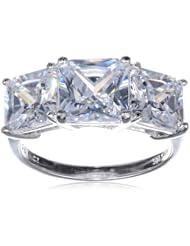 Platinum Plated Sterling Silver Princess-Cut Simulated Diamond Yesterday, Today, Tomorrow 3-Stone Ring