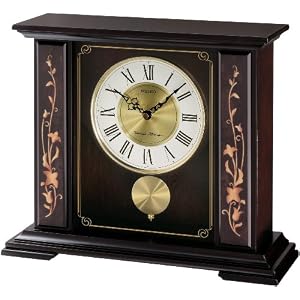Seiko Mantle Clock Wooden Case Floral Accents Pendulum by