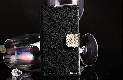 HIGER® Huawei Ascend Mate 2 Leather Case, Luxury Crystal Bling Case Silk Folio Pu Leather Flip Ack Case Cover for Huawei Ascend Mate 2 Mate II 4G (Black)