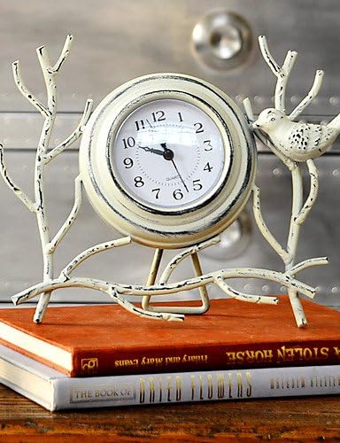10"Country Type Bird Style White Metal Analog Tabletop Clock