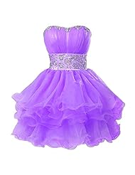  Lace-Up Beaded Organza/Satin Cocktail Short Sweetheart Evening Dress/Homecoming Dress/Bridesmaid Dress/Prom Dress/Party Dress/Wedding Dress  With Rhinestones