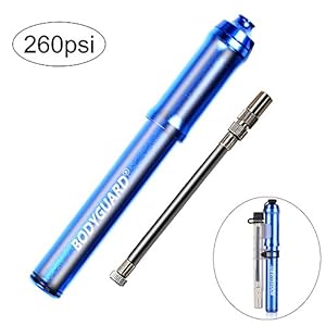 Bodyguard Mini Bike Pump - Reliable Hand Air Pump, Presta and Schrader Valve Compatible with Road, Mountain and BMX Bicycle Tires, High Pressure 260 Psi, 7.3 inches (Blue)