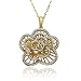 Yellow Gold Plated Sterling Silver and Diamond-Accent Flower Pendant, 18"