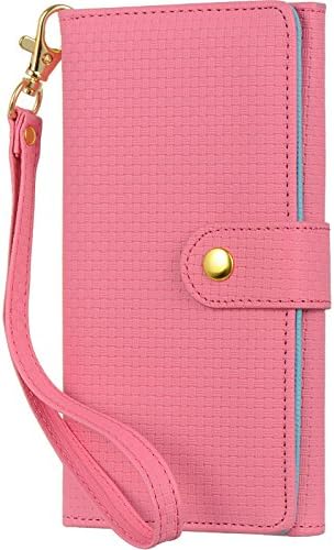 TDG Universal Leather Smartphone Wallet Combination Pouch Case Quilted Weaving Texture for phones up to 5 inches such as iPhone and Samsung Galaxy S series (Pink)