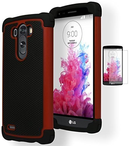 LG G3 Phone Case, Bastex Deluxe Heavy Duty Hybrid Case- Black Silicone Cover Red &amp; Black Non-Slip Grip Hard Case for LG G3**INCLUDES SCREEN PROTECTOR**