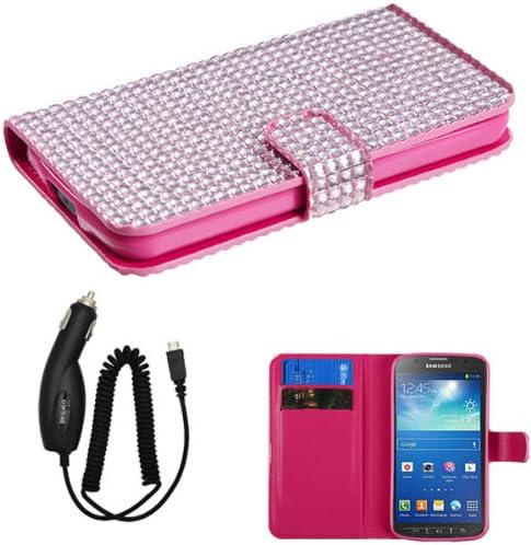 SAMSUNG GALAXY S4 ACTIVE I537 PINK DIAMOND BLING FLIP COVER WALLET ID CASE + FREE CAR CHARGER from [ACCESSORY ARENA]