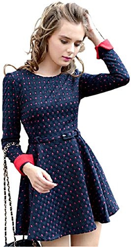 ワンピース 水玉 ドット スウィート ミニスカート 長袖 デート パーティ カジュアル キュート エレガンス レディース 秋物 冬物 可愛いスカーフ付き R539