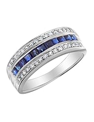 Sapphire Ring with Diamonds 7/10 Carat (ctw) in 10K White Gold