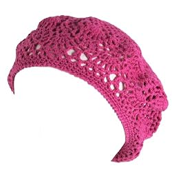 New Cotton Light Hand Knit Crochet Slouchy Beret Hat Pink