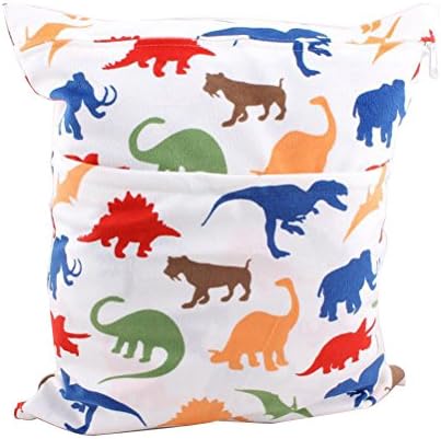 HAQILA DC04 Baby Printing Waterproof Washable Double zipper Diaper Bags,Special Soft Flannel,W11.02xH14.17IN,Multicolored Dinosaurs