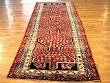 IMAGE OF 4'2 x 10'6 Red Persian Hand Knotted Wool Meshkin Runner Rug