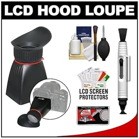 Zeikos LCD Digital SLR Camera Monitor Glare Free Viewing Hood Loupe (3 inch) with Magnetic Mounting Plate and Case + Cleaning Accessory Kit for Olympus E-5, E-30, Evolt E-620, E-600, PEN E-PL1, E-P2, E-P1