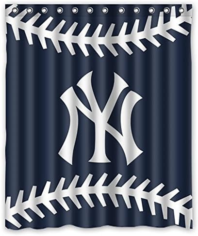 Saoor MLB New York Yankees Pattern Fashion Custom Waterproof Polyester Fabric Bathroom Shower Curtain with 12 Hooks 60"(w) x 72"(h)- Bathroom Décor