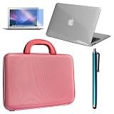 Premium Skque Clear Hard Plastic Crystal Case + 13.3 Inch Series LCD Screen Protector + Blue Aluminum Capacitive Stylus Pen + 13.3inch Pink EVA (Ethylene-Vinyl Acetate) Carrying Case for Apple MacBook Air 13.3