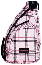 Pink Plaid Cross Body Sling Messenger Backpack / Outdoor Daypack Bag