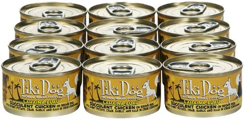 Tiki Dog Gourmet Whole Food 12-Pack Lahaina Luau Succulent Chicken Breast on Brown Rice with Sweet Potato, Crab, Kale and Garlic in ConsommÃ© Pet Food