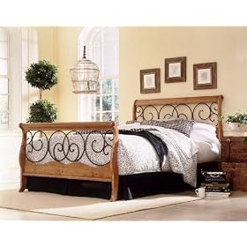 California King Slate Bed with Frame - Dunhill I Transitional Design in Honey Oak Finish