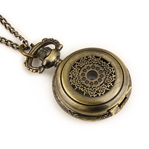 New Ladies Light Copper Stainless Steel Case White Dial Necklace Pendant Pocket Watch