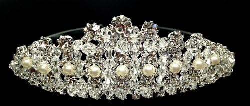 iPhashon Silver Bridal Wedding Prom Rhinestone Crystal &amp; Faux Pearl Princess Crown Tiara H813
