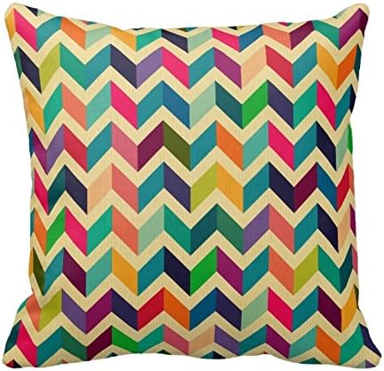 Decorative Cotton 18 X 18 Twin Sides Retro Multi Color Chevron Zig Zag Vintage Trendy Throw Pillowcase