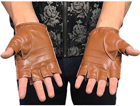 JIUYUNZHOU Mens Summer Genuine Nappa Leather Motorcycle Cycling Sport Driving Gloves (L, Tan)