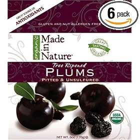 Made In Nature Organic Plums, Pitted, Dried and Unsulfured, 6-Ounce Bags (Pack of 6)