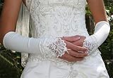 Pearl Beaded Below Elbow Matte Satin Fingerless Bridal Gloves