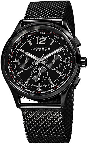 Akribos XXIV Men's AK716BK Explorer Swiss Multifunction Black Stainless Steel Mesh Bracelet Watch
