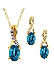 1.76 Ct Oval London Blue Topaz Gold Plated Silver Pendant Earrings Set