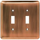 Brainerd 64090 Stamped Steel Round Double Toggle Switch Wall Plate / Switch Plate / Cover, Antique Copper