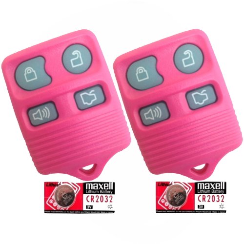 Discount Keyless Pair of Pink Replacement 4 Button with Glow in the Dark Button Pad Automotive Keyless Entry Remote Control Transmitters with Extra Batteries Compatible with Ford, Lincoln, and Mercury Vehicles