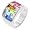 White Gold Rhodium Bonded Light Multi-Color Alternated Princess and Bagat Shaped Swarovski Crystal in Silver Tone in Sizes 5-10 with 15 Total Carat Weight