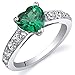 PEORA Simulated Emerald Heart Promise Ring in Sterling Silver, 1 Carat, Comfort Fit, Size 7, Promise, Engagement, Statement Ring, May Birthstone, For Jewelry Gift & Everyday Wear, w/Jewelry Box