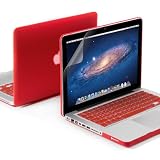 GMYLE(R) 3 in 1 Red Matte Rubber Coated See-Thru Hard Case Cover for Aluminum Unibody 13.3" inches Macbook Pro - with Red Silicon Keyboard Protector - 13 inches Clear LCD Screen Protector