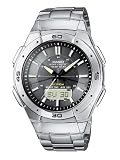 Image of Casio WVA-470DE-1AVEF Radio Controlled Analog and Digital Quartz Multifunction Watch with Chronograph, Time Zones, 3 Alarms, Solar Power and Steel Bracelet