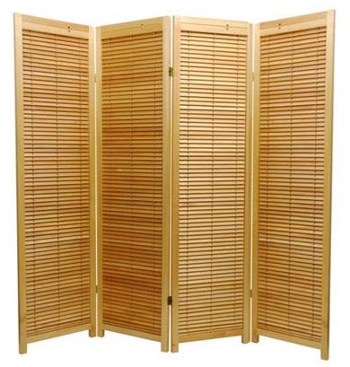 Oriental Furniture All Wood Design, 69.5-Inch Shutter Style Folding Privacy Screen Room Divider with Blinds, 4 Panel Natural