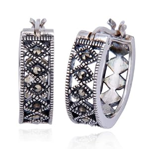 Marcasite Cut-Out Design Hoop Earrings